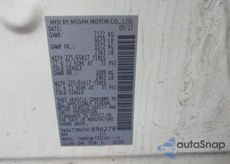 2017 Nissan Rogue Sv from USA, damaged, VIN 5N1AT2MV3HC896278